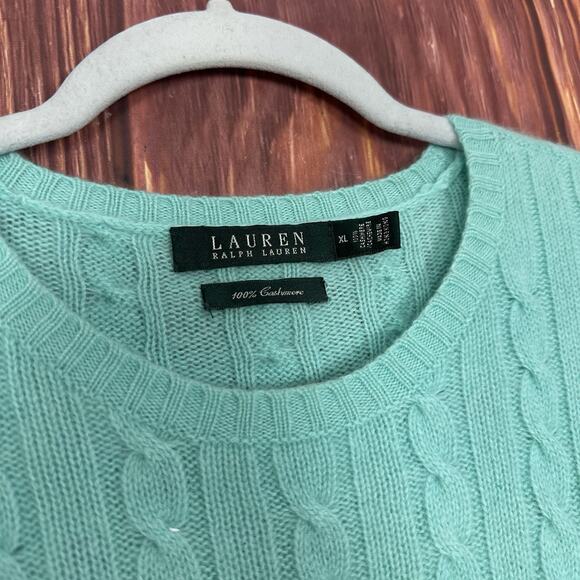 Polo Ralph Lauren 100% Cashmere Cable Knit Sweater Turquoise Mint Geen Size XL - Picture 3 of 5